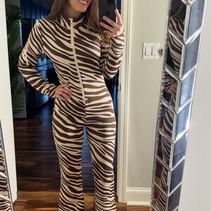 Cynthia Rowley Brown and White Zebra Jumpsuit